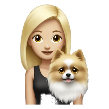 blond hair girl with black & white pomeranian  sticker