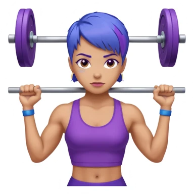 weight lift woman short blue purple har muscles bar is not growing from head sticker