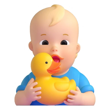 baby boy biting rubber duck toy sticker
