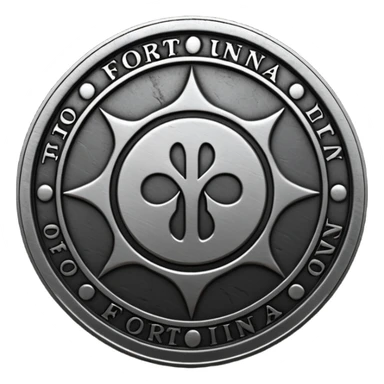 Minimal emoji, gothic metal coin made of black steel, engraved word FORTUNA at the center, ancient industrial aesthetic, worn metal texture, no glow, no neon, flat emoji design, centered, transparent background sticker