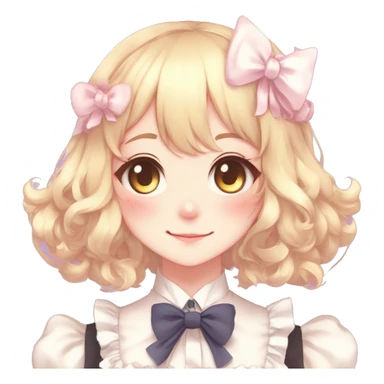 Gorgeous anime style catlady with blushing face with maid outfit bow tie idol model cottagecore shiny colorful pearly petite simplistic aesthetic trending style sticker