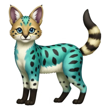 Cobalt-Blue green turquoise black white Purloin-serval-furret-Noibat-caracal-fusion-hybrid-creature (full body) sticker