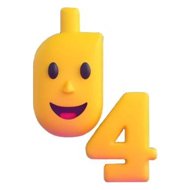 3D number 4 with a winking face sticker