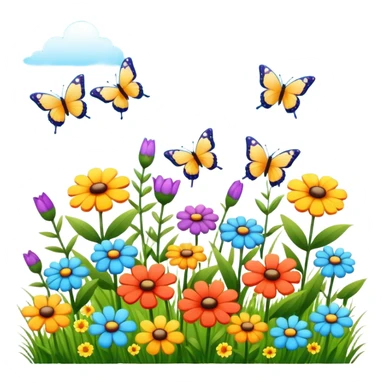 meadow with butterflies and flowers, no mountains sticker