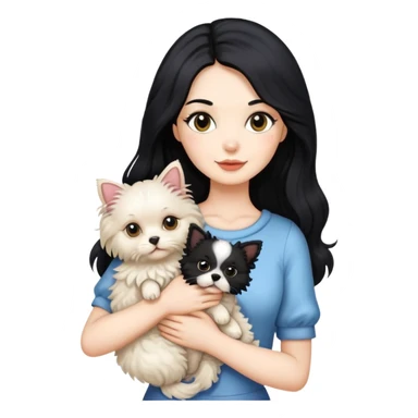 One Lady with long black hair, holding 2 animals -a Ragdoll cat and a small poodle dog sticker