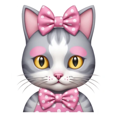 Evil Gray and white evil cat with a pink polka dot dress and with a pink polka dot bow on the Head cute sticker