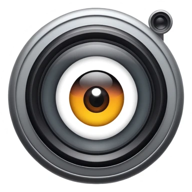 Minimalist emoji-style sticker of a wide camera lens with a human-like eye inside. Gray tones with strong contrast. sticker