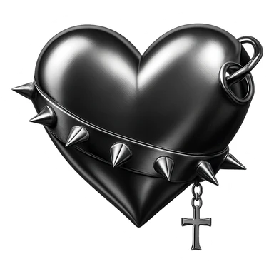 an orange heart with goth accessories, chrome style, shiny and metallic sticker