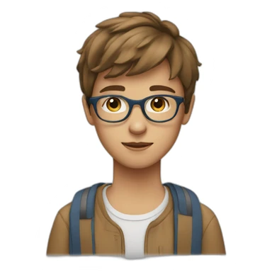 Teenager with brown short hair , transparent glasses, blue eyes sticker