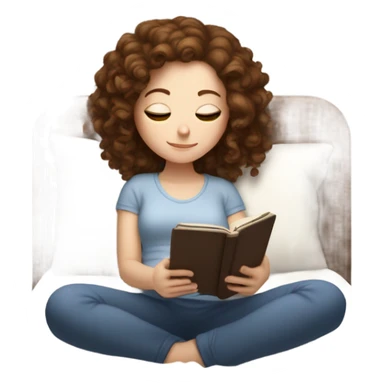 White girl with curly brown hair reading on kindle laying in bed sticker