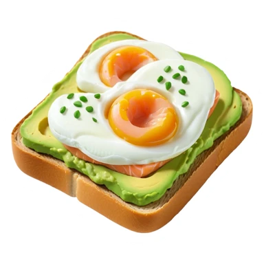 avocado toast with salmon and pachot eggs, green cream sticker