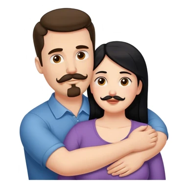 Couple, Tall strong white man with brown mustache goatee hugging a chubby short pale woman with long black hair sticker