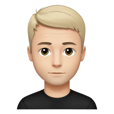 Oliver Riedel, cool, collected vibe, short hair, black shirt sticker