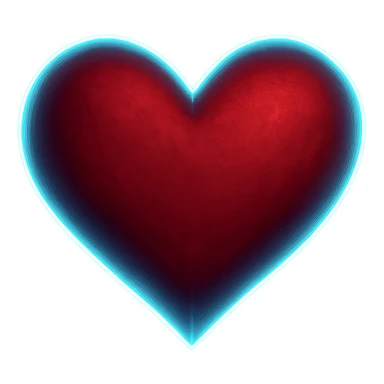 heart with a glowing turquoise outline, digital illustration sticker
