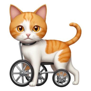 full body small short hair ginger and white cat with orange eyes walking in a wheelchair for cats sticker