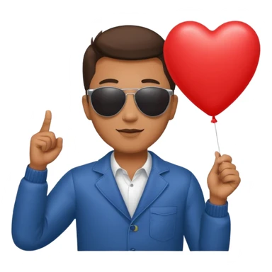 man with sun glasses holding red heart balloon sticker