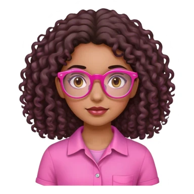 Girl with long, dark brown curly hair, with mixed skin, pink glasses, and a pink shirt, dark brown eyes  sticker
