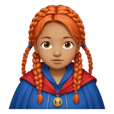 red orange braids hair girl, tan skin, fat, wear blue cloak sticker
