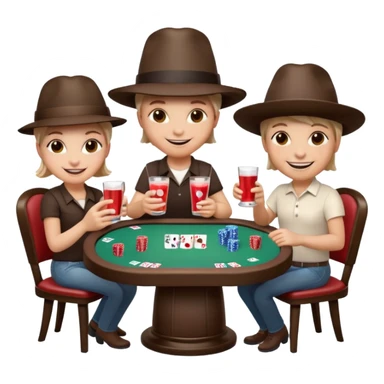 A 3D cartoon poker table with cards, chips, and smiling players, soft lighting, Memoji-style. sticker