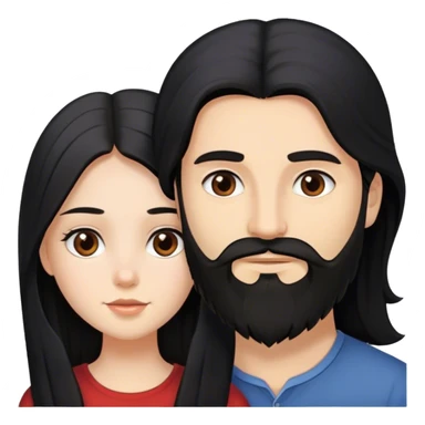 A girl with long black hair together and brown eyes with a man with beard  sticker