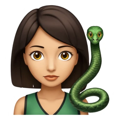 Femme brune yeux marron avec une coupe carré noir , femme couleur de peau typé, avec un cobra a côté , sticker