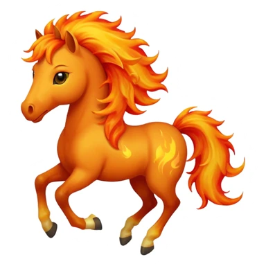 Cute smiley face of a fiery horse with a flowing mane, full-length, galloping sticker