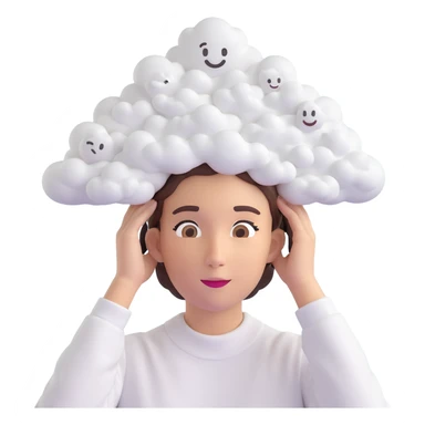 person up to shoulders entirely composed of 3d emoji clouds, clouds form the silhouette, realistic illustration sticker