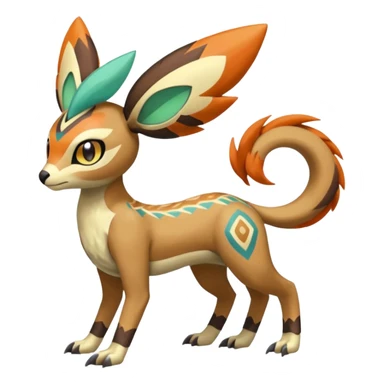 Tribal Colorful Exotic Fionbri-Trico-Kalon-Falvie-Vernid-Meloetta-Pokémon-Fakémon-Digimon-Spectrobe-hybrid-fusion, full body sticker