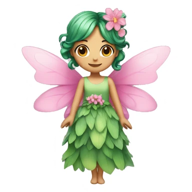 A fairy, green hair, wings, pink dress with flowers  sticker