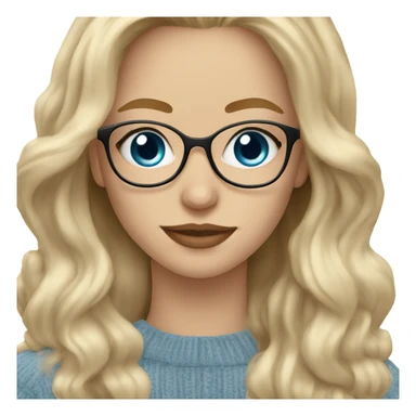 Realistic blonde balayage long hair white women beige sweater blue eyes and small glasses holding phone  sticker
