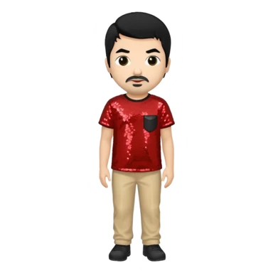 Chino Moreno with black hair, red sequin shirt, beige sequin baggy pants sticker