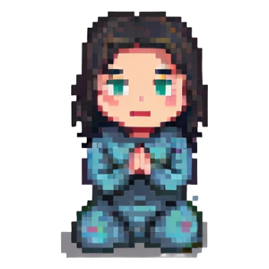 character kneeling and begging with expressive face sticker