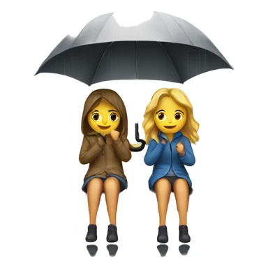 two girls sitting under an umbrella in the rain sticker