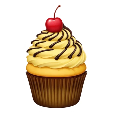Vanilla cupcake with yellow frosting, chocolate drizzle & a cherry on top  sticker