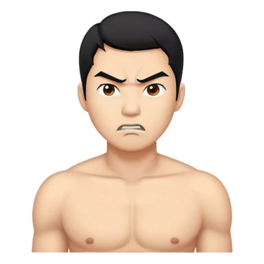 Angry Asian man side view, black hair sticker