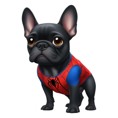 Black French bulldog wearing spiderman outfit sticker