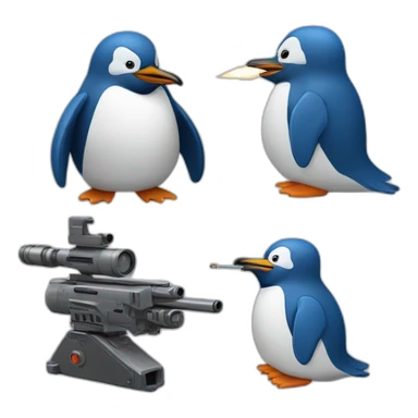 grey penguin and blue penguin shooting minigun sticker