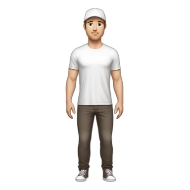 Pale skinned fit Man with dark brown hair in a light gray cap, dark brown jeans, brown polo and white T-shirt keeping a pasted with tape white box into his hands sticker
