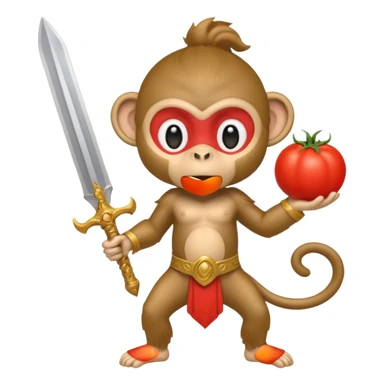 Обезьяна с помидором на голове держит волшебный меч  sticker