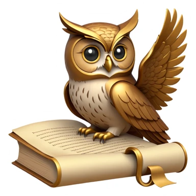 An icon featuring an ancient scroll, a thinker’s bust, and a question mark, symbolizing philosophy. The design includes a wise owl, a book, and abstract symbols, representing deep thought, ethics, and wisdom. Transparent background sticker