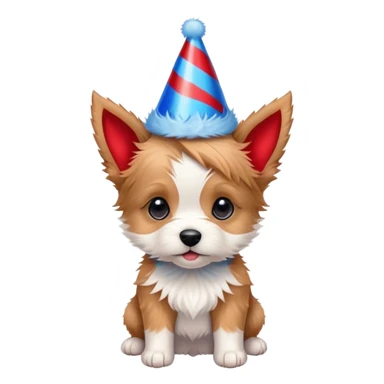 terrier puppy with pointy ears and party hat sticker