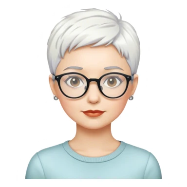 White woman with short pixie white hair glasses sticker
