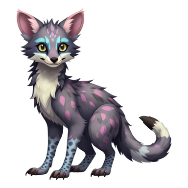 Feral Rare Fantasy dark pastel Vernid-Sergal-Genet-Trico-species by LiLaiRa, random markings, tufted ears, full body sticker