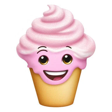 Pink whipped cream with sparkles and a cute face sticker
