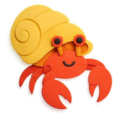 colorful and playful hermit crab in paper-craft style sticker
