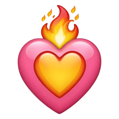 red-orange, yellow and bubblegum pink flaming heart, iPhone emoji style, transparent background, with soft details sticker