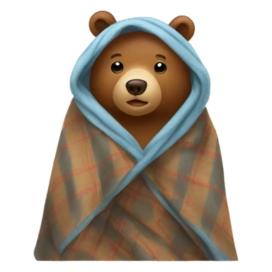 Cute brown bear wearing a blanket over his head sticker