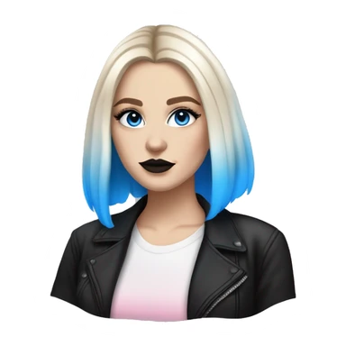 Slavic adult woman, goth eyes makeup, pink lips, blue eyes, medium bob black-to-blonde ombre wavy hair, white T-shirt and black office jacket. sticker