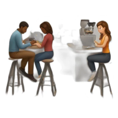 a coffee shop with people working on their macbooks sticker