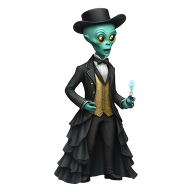 alien galora in Victorian dress elegant, full body, holding usb key sticker